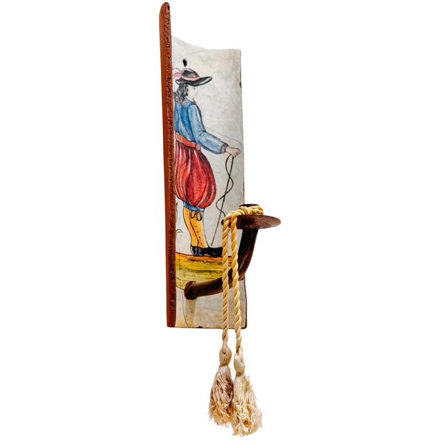 1980s 1980s French Provincial Terracotta Tile Candle Sconces With Breton Folk Figures - A Pair For Sale - Image 5 of 16