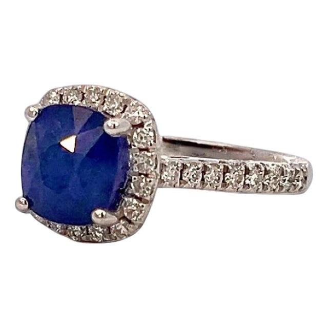 Natural Sapphire Diamond Ring Size 7 14k White Gold 2.51 Certified For Sale