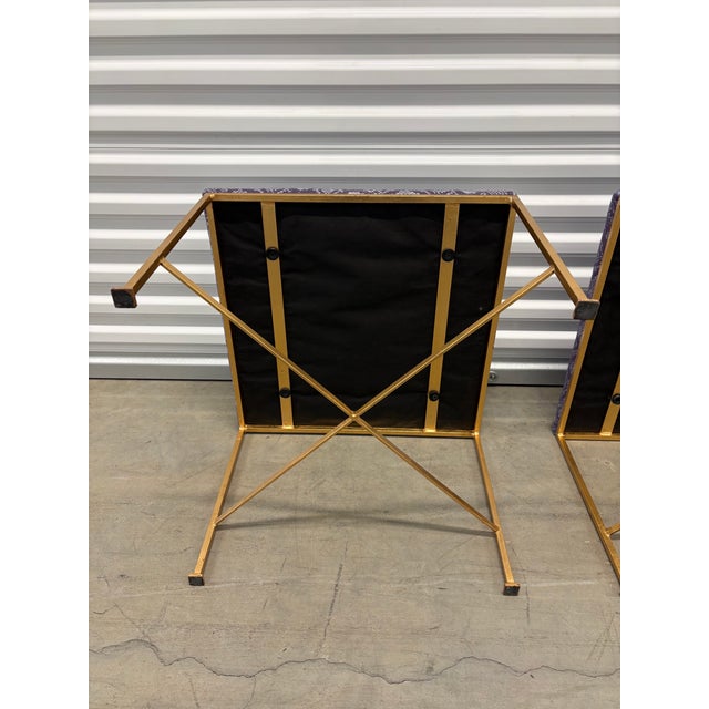 Glam Rock Snakeskin Benches With Brass X-Base For Sale - Image 9 of 10