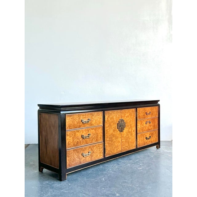 Vintage Regency Century Chin Hua Burl Pagoda Dresser For Sale - Image 10 of 12