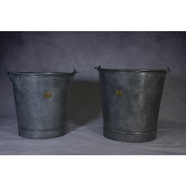 Buckets and Watering Can in Galvanized Steel with Brass Numbers, 1950s, Set of 3 For Sale - Image 11 of 14