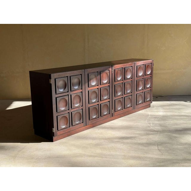 Brutalist Brutalist Sideboard in Burgundy Stained Oak, 1970s For Sale - Image 3 of 15