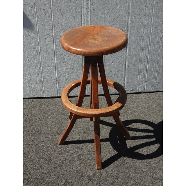 Industrial Antique Industrial Adjustable Swivel Oak Drafting Stool Barstool 1of3 ~ # 2 For Sale - Image 3 of 17