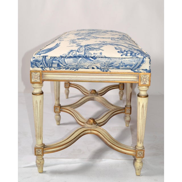 Louis XVI Bench Karges Furniture Co. HandCarved Hardwood Blue Motif Fabric Chairish