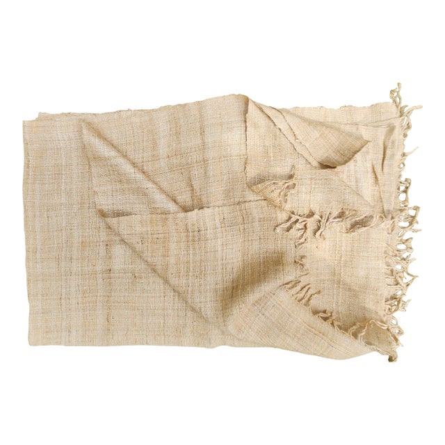 1980s Hand Woven Raw Silk Tobacco Natural Table Runner For Sale