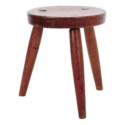 Brutalist Rustic Oak Tripod Stool For Sale