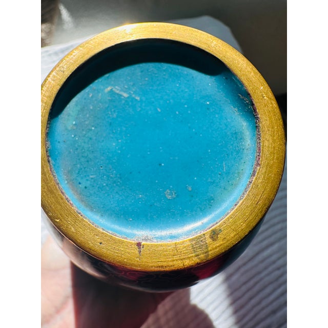 Vintage Chinese Black Cloisonné Enamel Peony & Butterfly Vase, 8" For Sale In Washington DC - Image 6 of 13