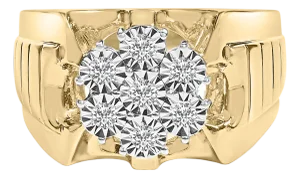 14K Yellow Gold Plated .925 Sterling Silver 1/3 Cttw Miracle-Set Floral Diamond Cluster Ring (I-J Color, I1-I2 Clarity) - Size 12