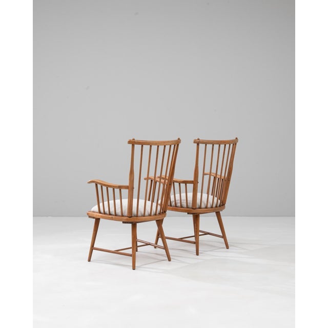 Mid 20th Century 20th Century French Wooden Lounge Chairs With Upholstered Seats - A Pair For Sale - Image 5 of 18