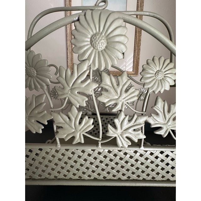 Vintage Late 20th Century Wrought Iron Floral Magazine Rack With Daisy & Leaf Metalwork- Cottage Shabby Chic Décor For Sale - Image 11 of 12
