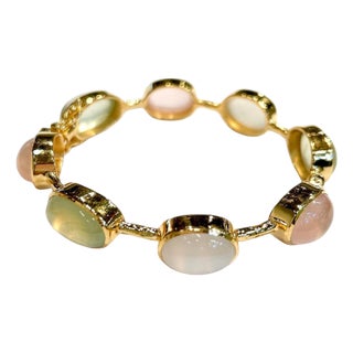 Bochic "Capri" Vintage Pink Quartz, Peridot & Agate Bracelet 18K Gold & Silver For Sale