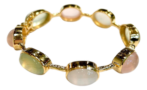 Bochic "Capri" Vintage Pink Quartz, Peridot & Agate Bracelet 18K Gold & Silver