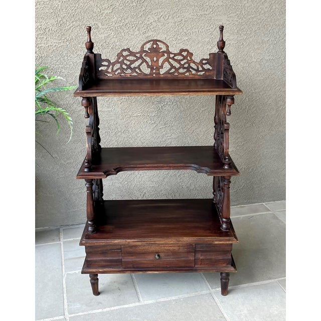Early 20th-Century Victorian Gothic Revival-Style Fretwork Étagère With Drawer For Sale - Image 18 of 18