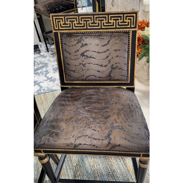 Gilt Trimmed Greek Key Counter Stools - Set of 3 | Chairish