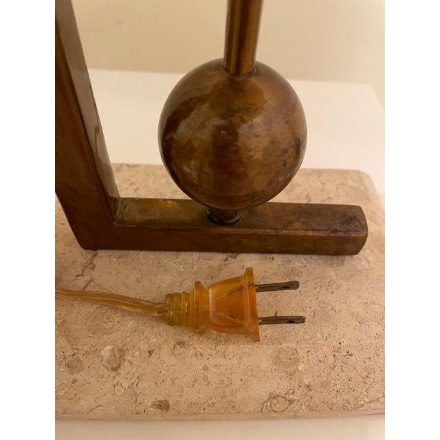 Vintage 1970s Modernist Geometric Sculptural Table Lamp With Travertine Base. For Sale - Image 9 of 10