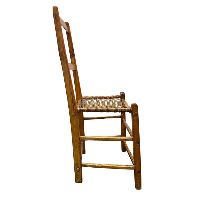 Rustic Vintage Rustic Ladder-Back Wood Chair With Hand-Woven Cord Seat For Sale - Image 3 of 5