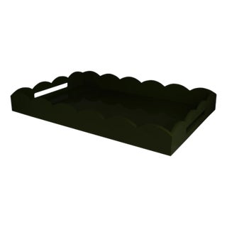 Addison Ross - Black Large Lacquered Scallop Ottoman Tray For Sale