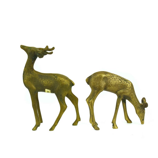 Mid-Century Modern Mid 20th Century Brass Buck Deer Animal Figurines - A Pair For Sale - Image 3 of 4