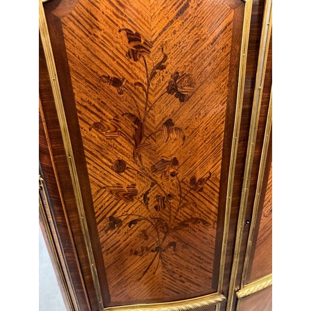 French French Louis XV Bronze Mounted Rosewood Marble Top Cabinet Adjustable Shelves For Sale - Image 3 of 14
