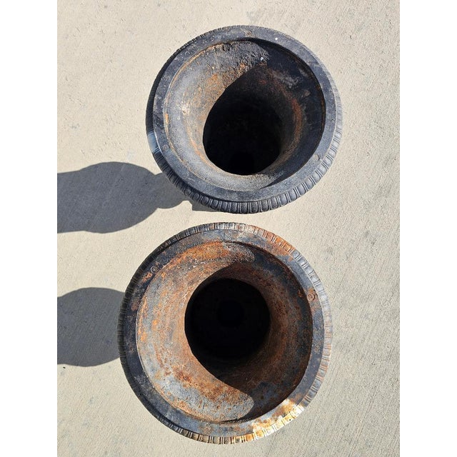 Antique Classical Cast Iron Garden Urn Planters a-Pair For Sale - Image 11 of 18