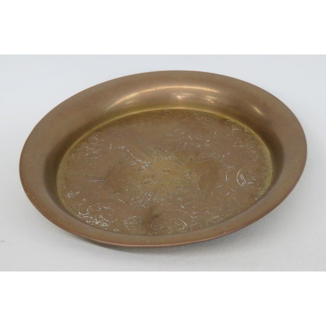 Art Deco Brass Decorative Small Plate Trinket Tray Dish With Engraved Floral Design 5096b For Sale - Image 3 of 14