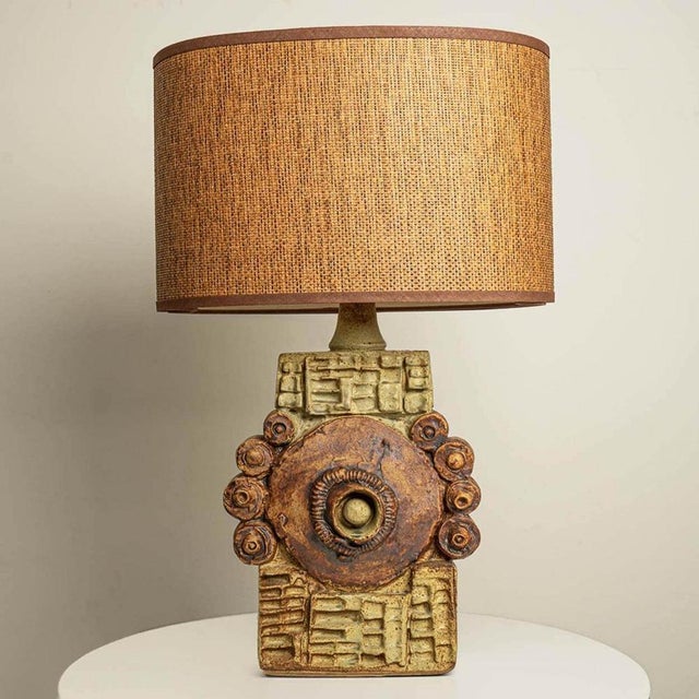 A rare ceramic table lamp by Bernard Rooke, England, 1960s. Sculptural piece, made of handmade ceramic in natural tones of...