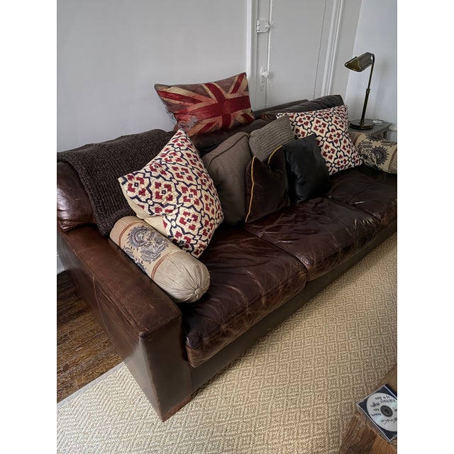 Restoration Hardware Maxwell Premium Leather Queen Sleeper Sofa – Down-Filled – 84" For Sale In New York - Image 6 of 9