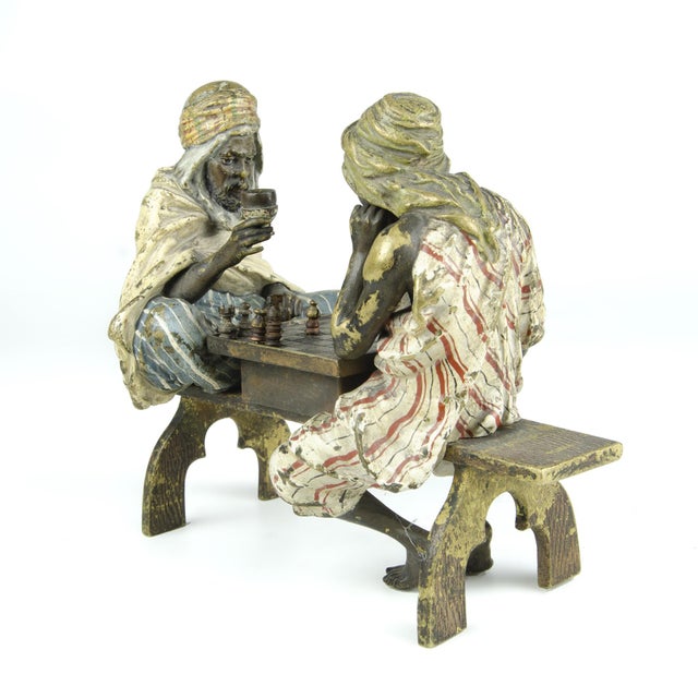 Late 19th Century Vienna Secession Cold-Painted Bronze Small Sculpture of Two Men Playing Chess by Franz Bergmann/Nam Greb, Austria For Sale - Image 4 of 9