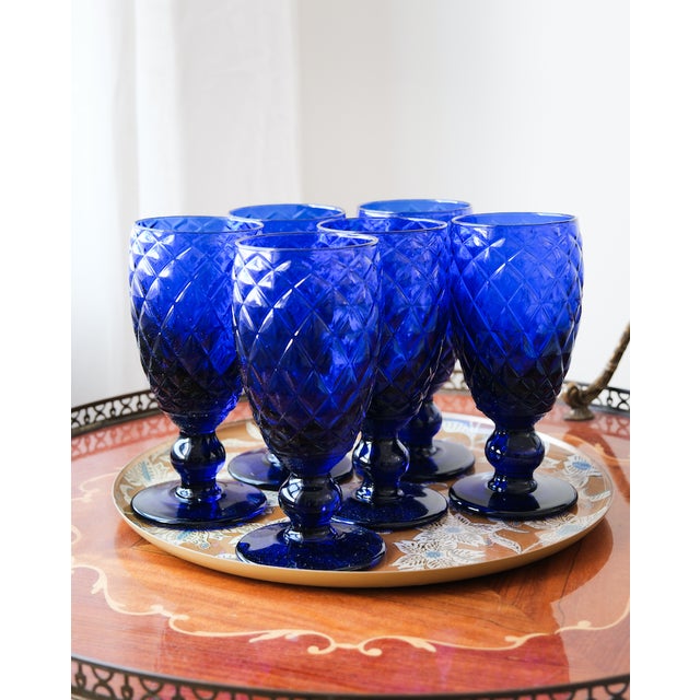 Blue Cocktail Glasses by Mariana Iskra for Ribes Studio, 2004, Set of 6 For Sale - Image 8 of 9