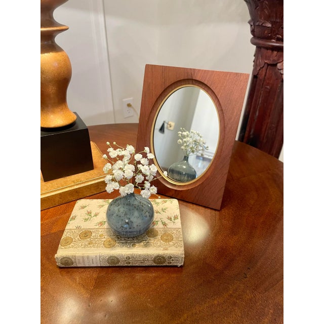 Traditional Oval Walnut Wood & Gold Finish Table Top Mirror For Sale - Image 11 of 12