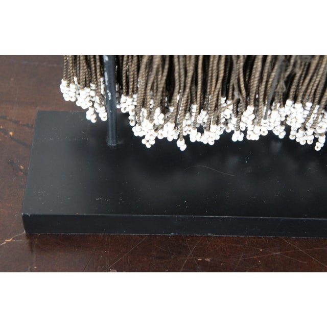 Brown Antique Early 20th Century African Tribal Micro Beaded Geometric Fringed Display on Iron Stand For Sale - Image 8 of 13