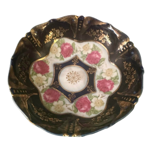 1920s Porcelain Decorative Bowl With Hand-Painted Roses and Cobalt Blue Rim by LPF Germany