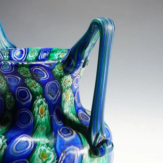 Glass Large Antique Millefiori Vase with Handles from Toso Murano Brothers, 1910 For Sale - Image 7 of 11