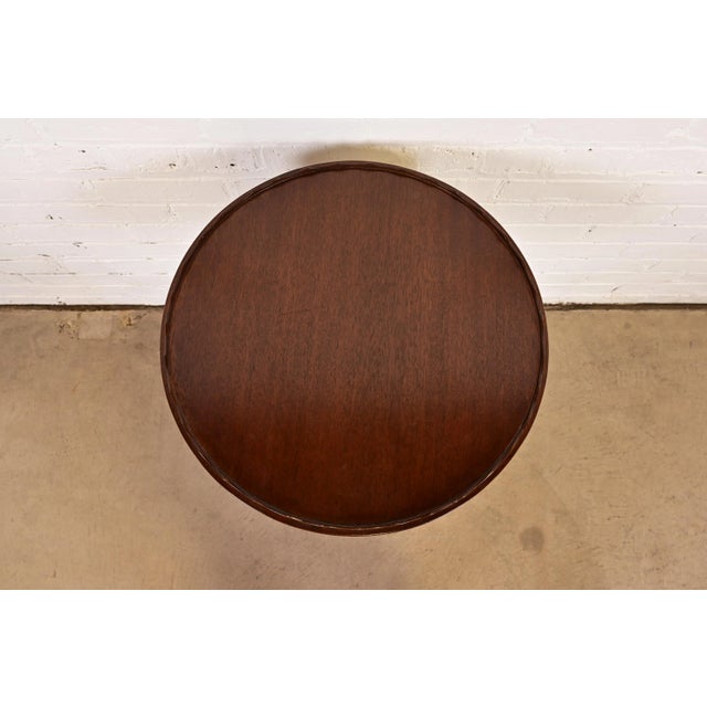 Mid 20th Century Baker Furniture Style Georgian Carved Mahogany Pedestal Tea Table For Sale - Image 5 of 8