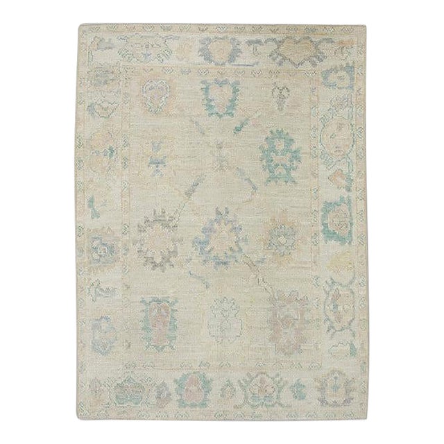 Turkish Oushak Hand Knotted Wool Oriental Rug 4' X 5'9" For Sale