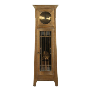 1990s Ethan Allen Mission Oak Arts Crafts Grandfather Floor Clock