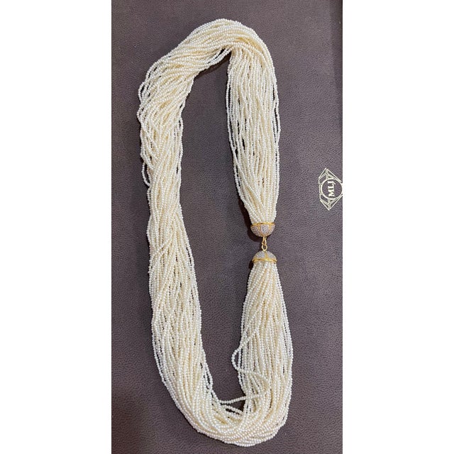 400 Carat Seed Pearl Necklace with Diamond & 14 Karat Yellow Gold Bell Cap Clasp For Sale - Image 18 of 18