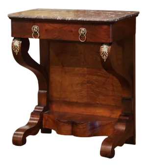 19th Century French Empire Carved Rosewood and Grey Marble Top Console Table