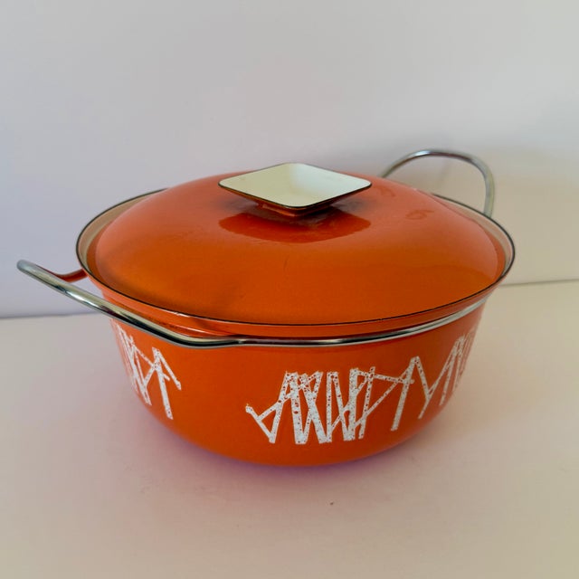 Extremely Rare - Catherineholm Rune Fence Post Sticks Casserole Dutch Oven W Lid Orange & White This pattern was also made...