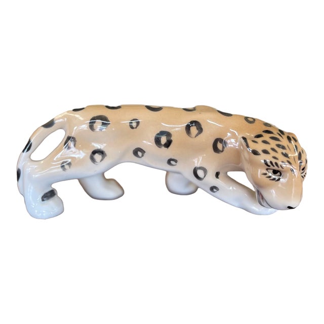 Vintage Erphila Germany Porcelain Leopard Figurine With Hand-Painted Details. For Sale