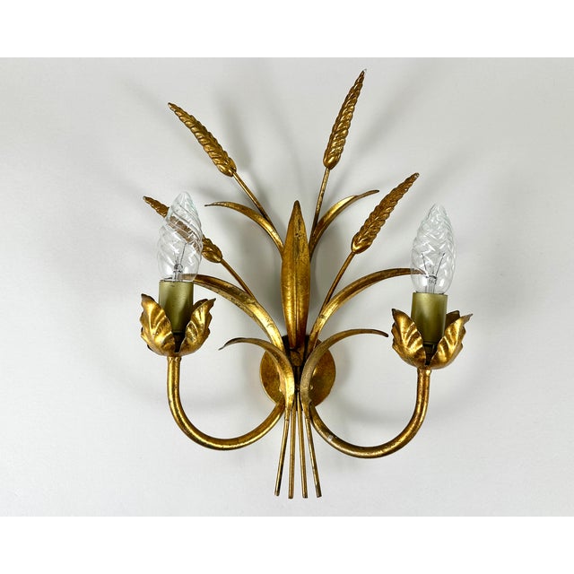 Gold Mid-Century Wheat Sheaf Sconce, Florence, Italy, 1950s For Sale - Image 8 of 8