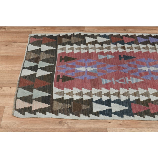 REd Brown Colorful Small Vintage Turkish Kilim Rug For Sale - Image 10 of 11