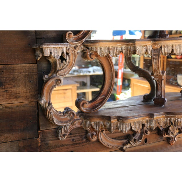 Antique French Rococo Revival Carved Wood Étagère Wall Shelf With Mirror For Sale - Image 17 of 18