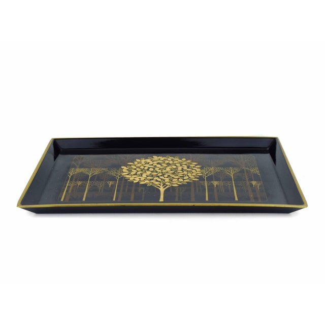 This elegant vintage Otagiri lacquerware tray features a striking Mid-Century Modern aesthetic, blending traditional...