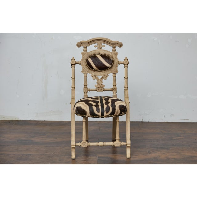 Late 19th Century English 1880s Aesthetic Movement Carved Oak Chair with Zebra Upholstery For Sale - Image 5 of 12