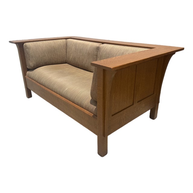1990s Stickley Craftsman Prairie Settle Loveseat For Sale