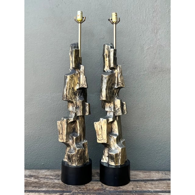 Mid 20th Century Vintage Brutalist Richard Barr for Laurel Lamps - Pair For Sale - Image 5 of 12