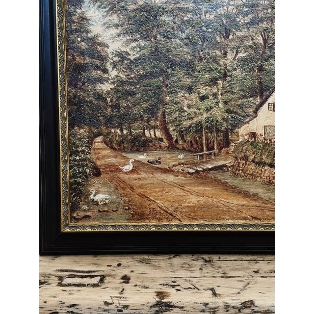 Rustic European Original Antique European Oil Painting, Cottage by Stream (1898) For Sale - Image 3 of 4