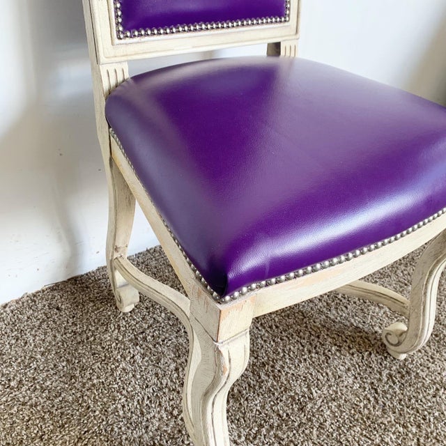 French Provincial Purple Vinyl and Platted Back Dining Chairs - Set of 4 For Sale - Image 9 of 12