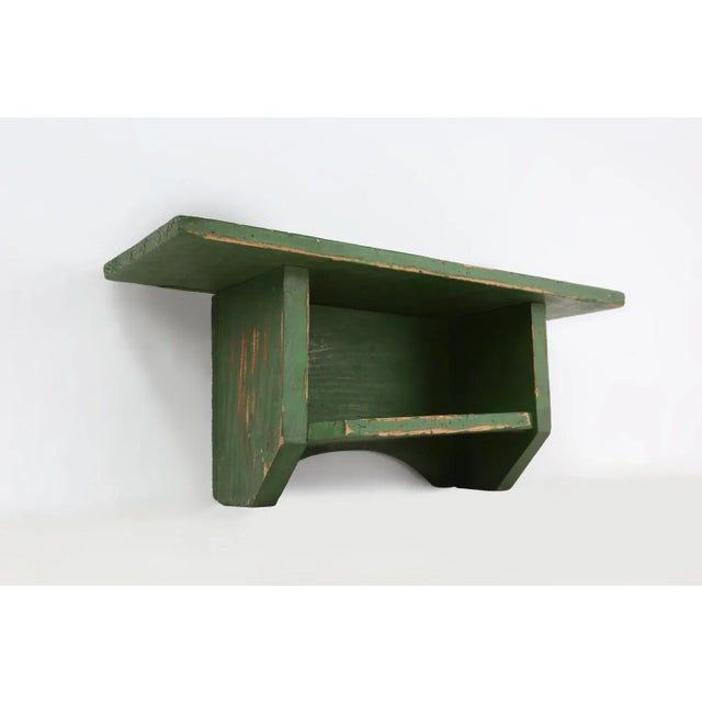 Small Rustic Green Wooden Wall Unit with 2 Shelves, France, 1880s For Sale - Image 9 of 11